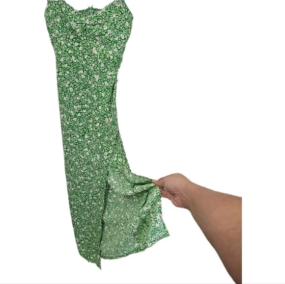 Zara 90s floral print green strappy split skirt maxi dress NWT Large - Picture 10 of 16
